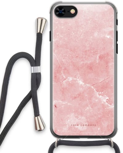 Case Company® - Hoesje met koord geschikt voor iPhone 8 hoesje met Koord - Roze marmer - Telefoonhoesje met Zwart Koord - Bescherming aan alle Kanten en Over de Schermrand