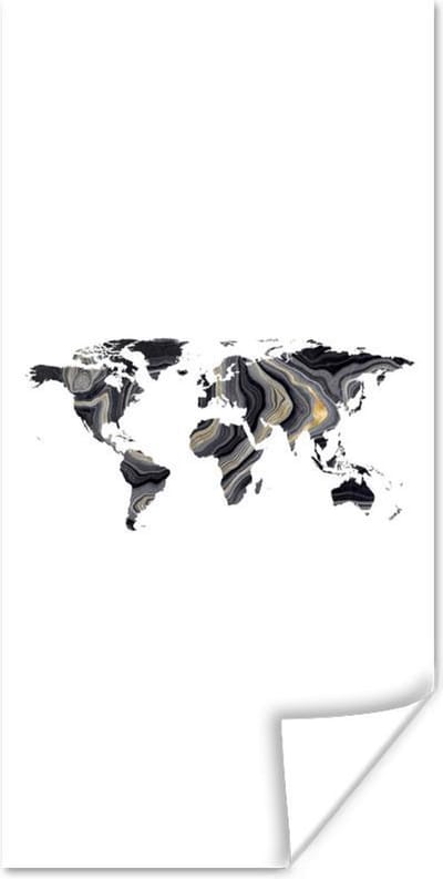 Poster 60x120 cm - Wereldkaart - Goud - Lijn - Posters - Kamer decoratie - Wanddecoratie woonkamer - Muurdecoratie slaapkamer