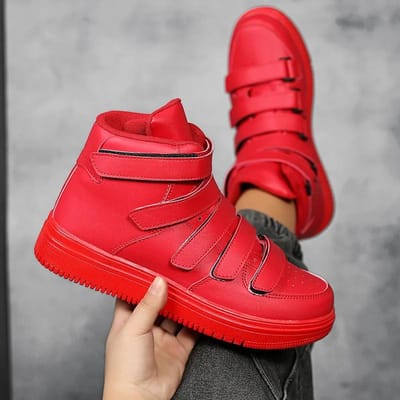 Heren Ademende Hoge Skateboard Schoenen Casual Antislip Sportschoenen Dames Platform Verborgen Verhogende Leren Sneakers 43 red