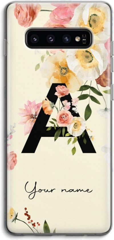 Gepersonaliseerd - Case Company® - Hoesje geschikt voor Samsung Galaxy S10 4G hoesje - Flirty Flowers Monogram - Soft Cover Telefoonhoesje - Bescherming aan alle Kanten en Schermrand