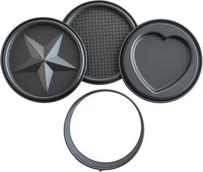 Decoratieve springvorm - Taartvorm set - Taarten bakken - Drie verwisselbare bodems - 7 inch - Zwart