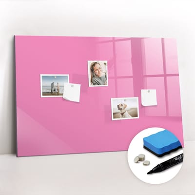 Tulup Whitebord - Kleur Roze Magneetbord - 90 cm x 60 cm - Memobord Magnetisch - Moderne Wanddecoratie - Magnetic Board - Organiseer Je Bureau - Gratis 5 Sterke Magneten + Whiteboard Marker & Wisser - Magnetisch Memobord - Memobord Glas