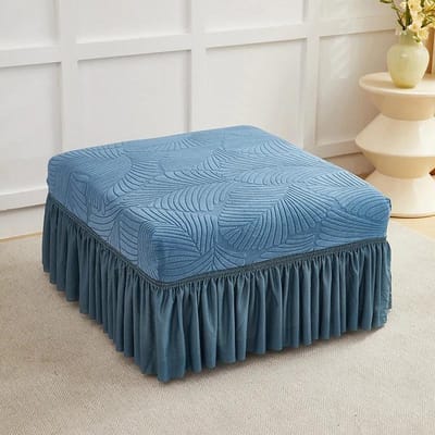 Jacquard Vierkante Poefhoes met Rok Voetenbankhoes Allesomvattende Alle Seizoenen Voetenbankhoes voor Woonkamerdecoratie 1 PC