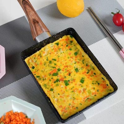 Vierkante Koekenpan - Omelet Pan - Ontbijt Bereiden - Maifan Steen Coating - 18.6 x 15.6 cm - Zwart