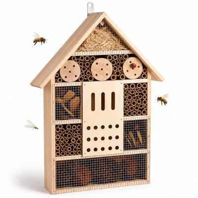 Benza – Insectenhotel XL – 35 x 10 x 51 cm – Grenenhout, Bamboe & Populierenhout – Voor Bijen, Lieveheersbeestjes en Andere Nuttige Insecten – Natuurlijke Tuindecoratie