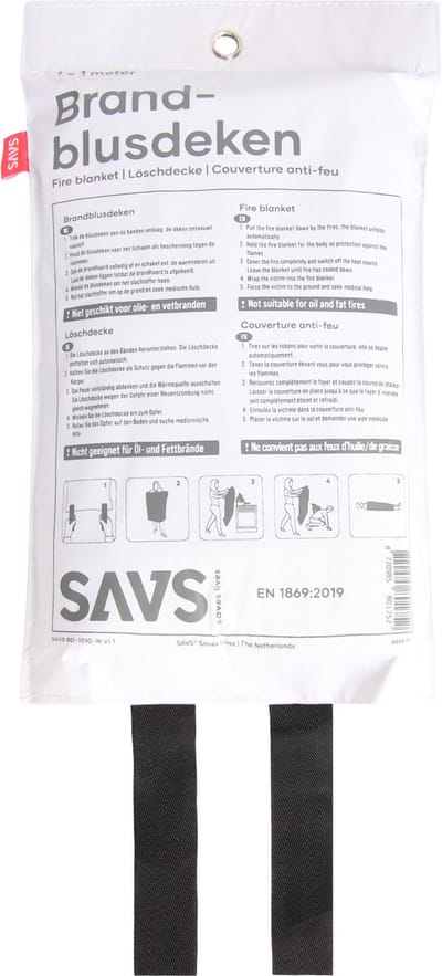 SAVS® Blusdeken - 100 x 100 cm - Wit - Branddeken voor o.a. thuis & keuken - Handig ophangoog