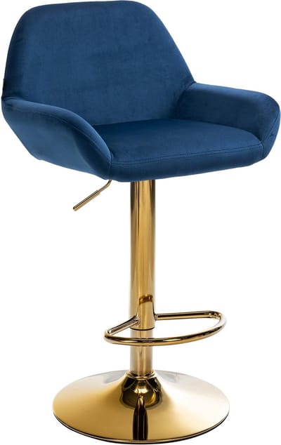 CLP Braga Barkruk - Met rugleuning - Met gouden frame - Verstelbaar - Fluweel - Velvet - blauw