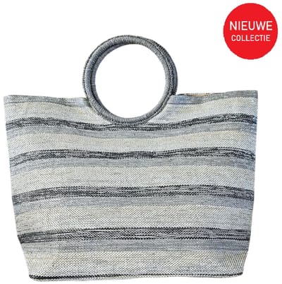 Stro Strandtas gevlochten Beige zilver- Riet Natuurlijk Materiaal - Boodschappentas -XXL formaat 60(L) x 40 (H) cm - Big Shopper- nieuw collectie 2025| Moederdag cadeau