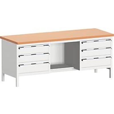 Bott werkbanken, massief rood beuken werkblad, B 2000 x D 750 x H 840 mm, draagvermogen 1250 kg, lichtgrijs
