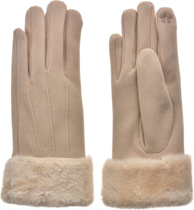Clayre & Eef Handschoenen met imitatiebont 9x24 cm Beige Polyester