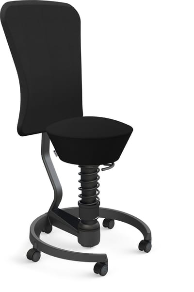 Aeris Swopper with backrest footring with castors (hard floor), black spring strut type: standard, black, spring black seat cover: wool blend Select (Gabriel), black backrest pole: black, backrest cover: wool blend Select (Gabriel), black