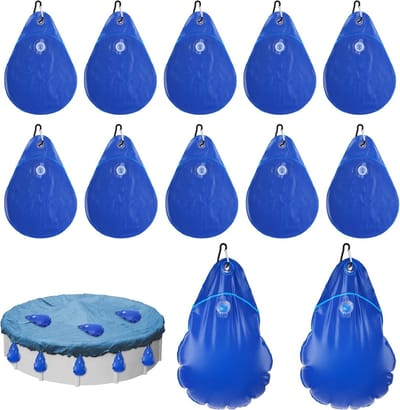 12pcs Pool Cover Weights with Hooks, Leakproof Pool Cover Hanging Water Pockets Antifreeze Winter Pool Tarpaulin Weights for Pool End Kit