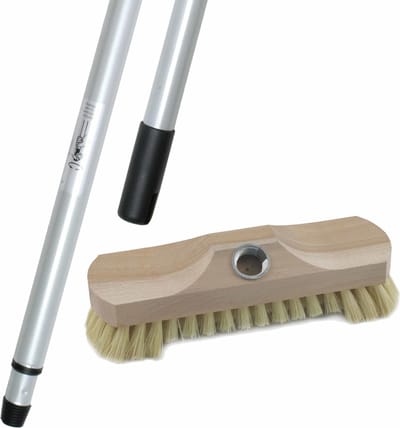 Sorex Houten schrobborstel - schrobber - Luiwagen - inclusief metalen telescoopsteel - zilver - 200 cm