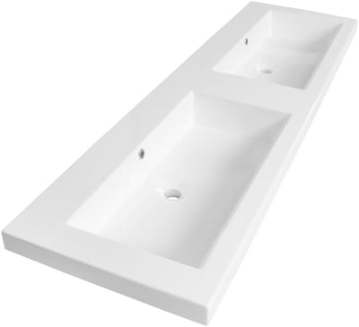 Brauer Solar Medium Wastafel - 160 cm - met 2 Spoelbakken en 0 Kraangaten - Mineraalmarmer Zijdeglans Wit
