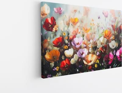 Saammp Canvas Schilderij - Kleurrijk Bloemenveld Schilderij - Abstract - Natuur - 45x30 - Foto op canvas - Wanddecoratie - Modern Interieur - Woonkamer Decoratie