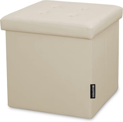 Opvouwbare Opbergkruk Beige 38x38x38 cm - Plofkussen Voetenbank met Ruime Opslag