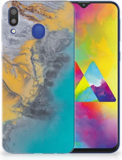 Back Cover voor Samsung Galaxy M20 (Power) TPU Siliconen Hoesje Marble Blue Gold