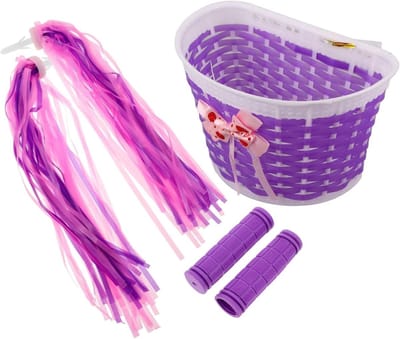 Hemobllo Kids Bike Handles with Tassel Streamers Bicycle Basket Suitable for Most Children's Bikes Tricycles Purple Easy To Install Compatible with Various