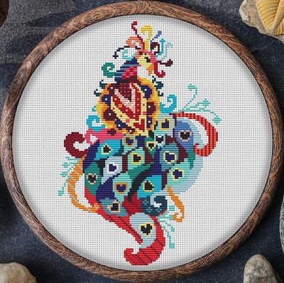 Borduurpakket MANDALA PAUW (PEACOCK) - telpatroon om zelf te borduren – ook geschikt voor beginners