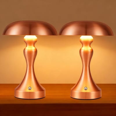 Glitzerlife - Tafellamp Draadloos Oplaadbaar -2 stuks LED Tafellamp - Touch Dimbaar Bedlampje Vintage Retro - 3 Lichtkleuren 3000-6500K - IJzer Design - Ø22 cm - Roodbrons