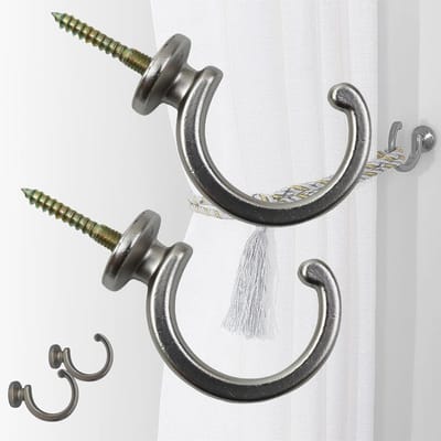 SnelShoppen - 2 Stuks Zwarte Metaal Gordijnhouders Haken met Schroef, Duurzame Gordijnhaak voor Badkamer, Kleding, Jassen en Paraplu's