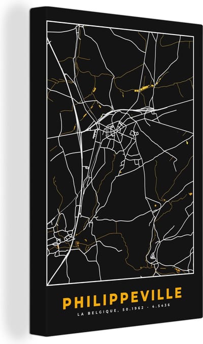 Canvas Schilderij Philippeville - Stadskaart - Plattegrond - Goud - Kaart - 20x30 cm - Wanddecoratie
