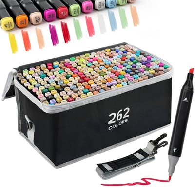 Markers Set 262 Stuks - Professionele Dual-tip Twinmarkers - Sneldrogend en Veegvast - Inclusief Opbergtas