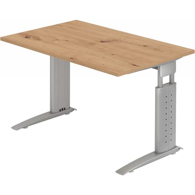 UNDA 12 S | Bureau - 120x80 Tafelhoogte I In hoogte verstelbaar Essen-Eik/Zilver