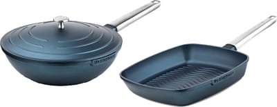 Westinghouse Performance 2-delige Pannenset – Wokpan 28 cm + Grillpan 28 cm – Inductie – Blauw