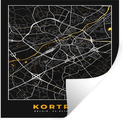 Muurstickers - Sticker Folie - Kaart - Kortrijk - Goud - Plattegrond - Stadskaart - 100x100 cm - Plakfolie - Muurstickers Kinderkamer - Zelfklevend Behang XXL - Zelfklevend behangpapier - Stickerfolie