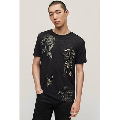 John Varvatos Ss Crew Tee - All Over Print Black Maat: XL | T-shirts met Print Outlet | Heren | Zwart