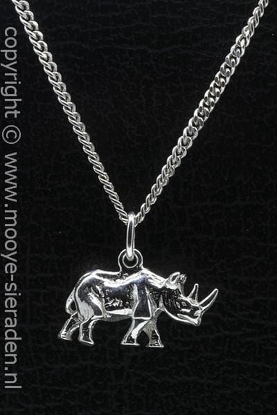 Zilveren Neushoorn middel ketting hanger