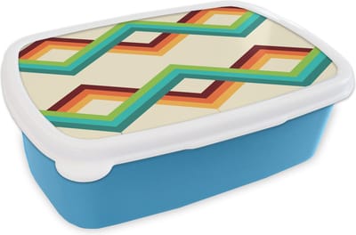 Broodtrommel Blauw - Lunchbox Retro - Strepen - Design - Seventies - Brooddoos 18x12x6 cm - Brood lunch box - Broodtrommels voor kinderen en volwassenen