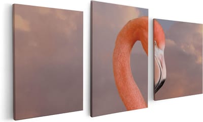 Artaza Canvas Schilderij Drieluik Roze Flamingo in de Wolken - 120x60 - Foto Op Canvas - Canvas Print