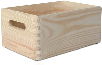 Deco 2 x Grote Platte Houten Krat-Doos Kist | 30 x 20 x 14 cm (+/- 1 cm) | met Handgrepen | Ongeverfd Onvoltooide Hout | Perfect voor Kest Kestmis, Kostbaarheden, Speelgoed en Gereedschap