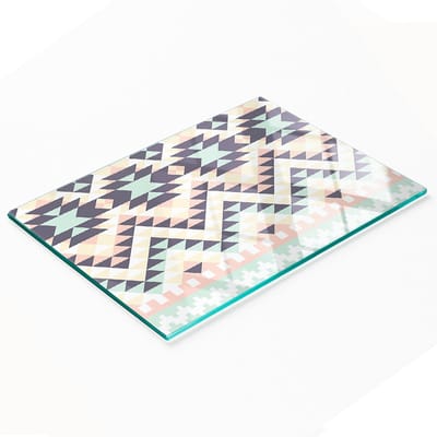 Decoratieve glazen snijplank met etnisch patroon, 80x52 cm