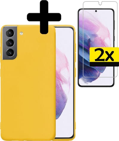 Hoesje - Met 2x Screenprotector - Geschikt voor Samsung Galaxy S21 - Sterk & Shockproof - Back Cover - Siliconen Case - Telefoon Hoes - Telefoonhoesjes - Geel