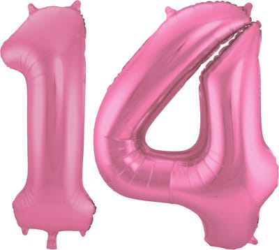 Folat Verjaardag Leeftijd folieballon - 14 jaar - roze - 86 cm - cijferballon groot