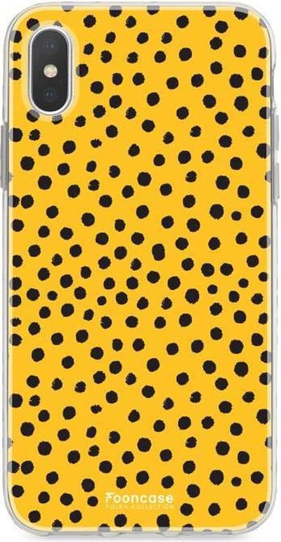 Fooncase Hoesje Geschikt voor iPhone XS Max - Shockproof Case - Back Cover / Soft Case - POLKA / Stipjes / Stippen / Oker Geel