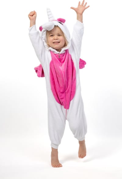KIMU® Onesie Wit Roze Pegasus Pak - Maat 140-146-152 - Eenhoornpak Kostuum Eenhoorn Unicorn - Kinder Dierenpak Huispak Jumpsuit Pyjama Meisje Festival