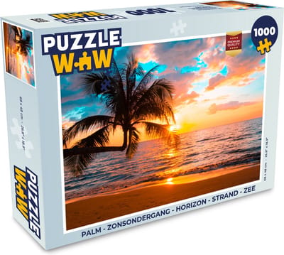 Puzzel Palm - Zonsondergang - Horizon - Strand - Zee - Tropisch - Legpuzzel - Puzzel 1000 stukjes volwassenen