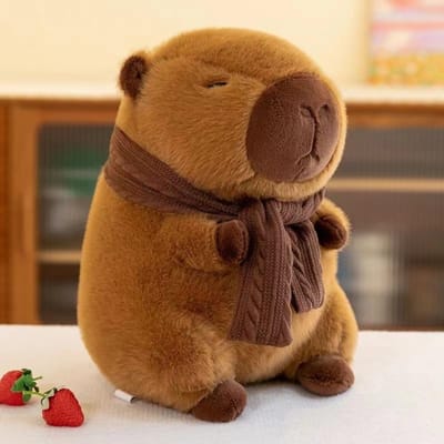 Écharpe Amovible Chapeau Écharpe Capybara Peluche Douce Coton PP Simulation Capybara Ornements Mignon Jouet Cadeaux d'Anniversaire 25cm brown