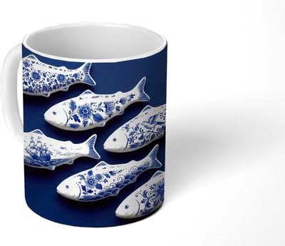 Mok - Koffiemok - Vissen - Delfts - Blauw - Keramiek - Mokken - 350 ML - Beker - Koffiemokken - Theemok
