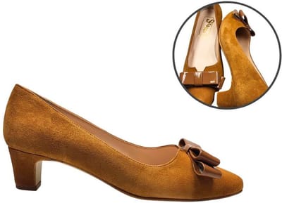 Stravers – Pump met strikje Cognac Bruin Suede Maat 42 Dames Grote Maten Pumps