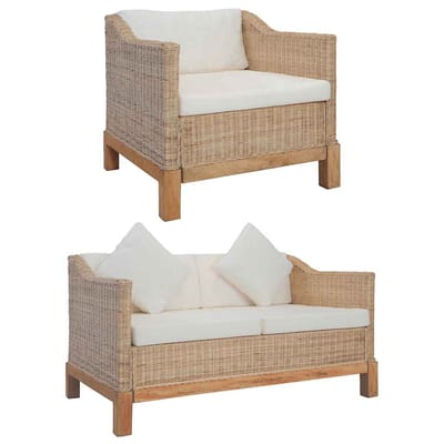 vidaXL - 2-delig - Bankstel - met - kussens - natuurlijk - rattan