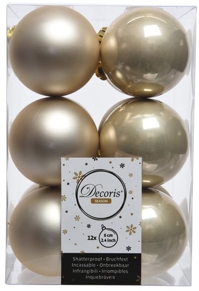Decoris Kerstballen - 24x - licht parel/champagne - 6 cm - kunststof - mat/glans - kerstversiering - kerst