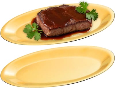 Dinerborden,27x17cm,RVS Platte Borden voor Voorgerecht,Set van 2,Ovaal，Goud
