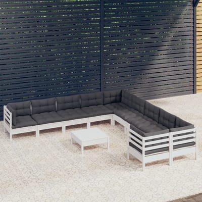 vidaXL - 11-delige - Loungeset - met - kussens - grenenhout - wit