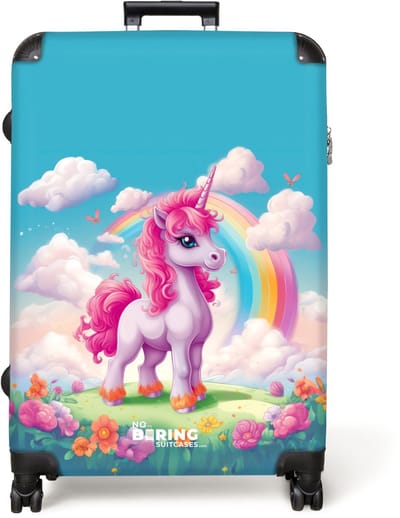 NoBoringSuitcases.com® - Koffer groot - Reiskoffer lichtgewicht - Unicorn - Meisjes - Bloemen - Regenboog - Eenhoorn - Rolkoffer met 4 wielen - Grote trolley XL - 98 liter bagage
