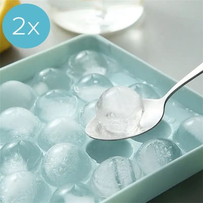 Ijsblokjesvorm bal ijsballetjes - 33 Bollen - Ice cube - Ijs ball - Ijsblokjes rond - Hard (bio)plastic - Blauw - 2 stuks